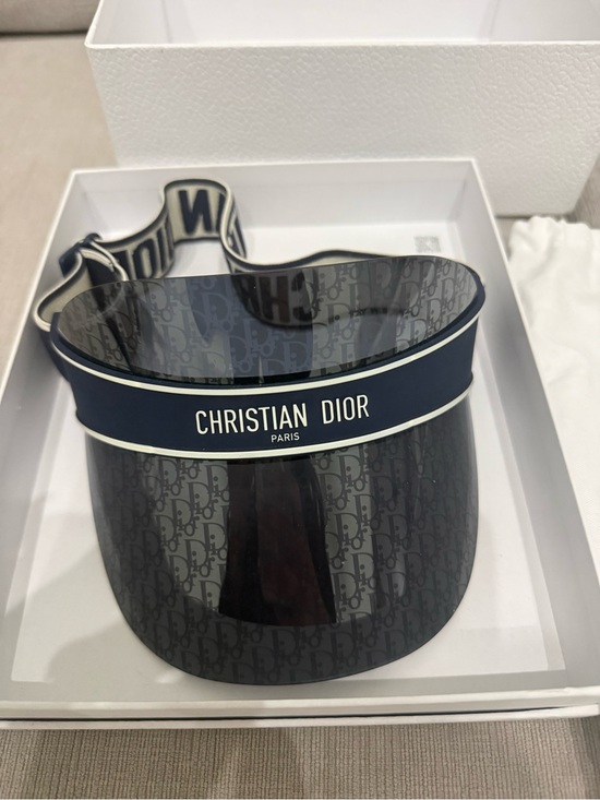 Dior Accessories - Dior Women’s Navy Blue Christian Dior Visor with White Logo Shield